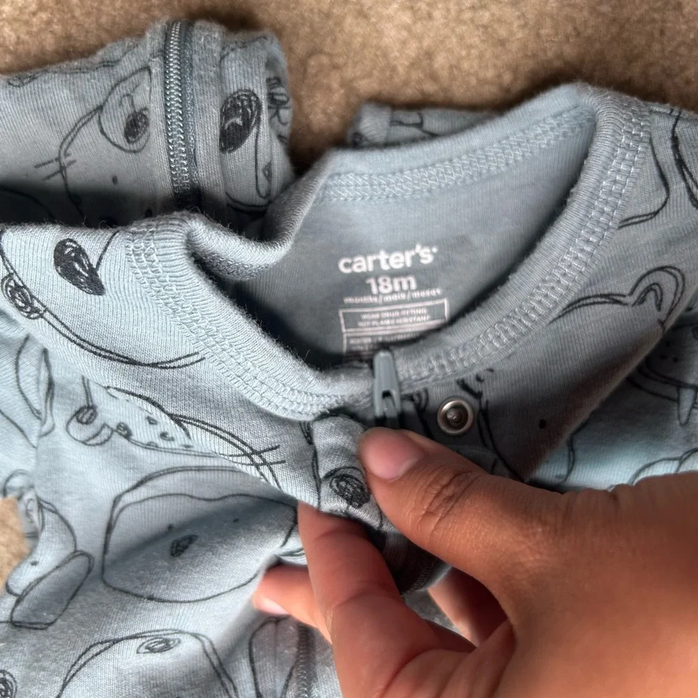Carter's Blue Animal Print Baby Boy Footsie Pajamas 18M